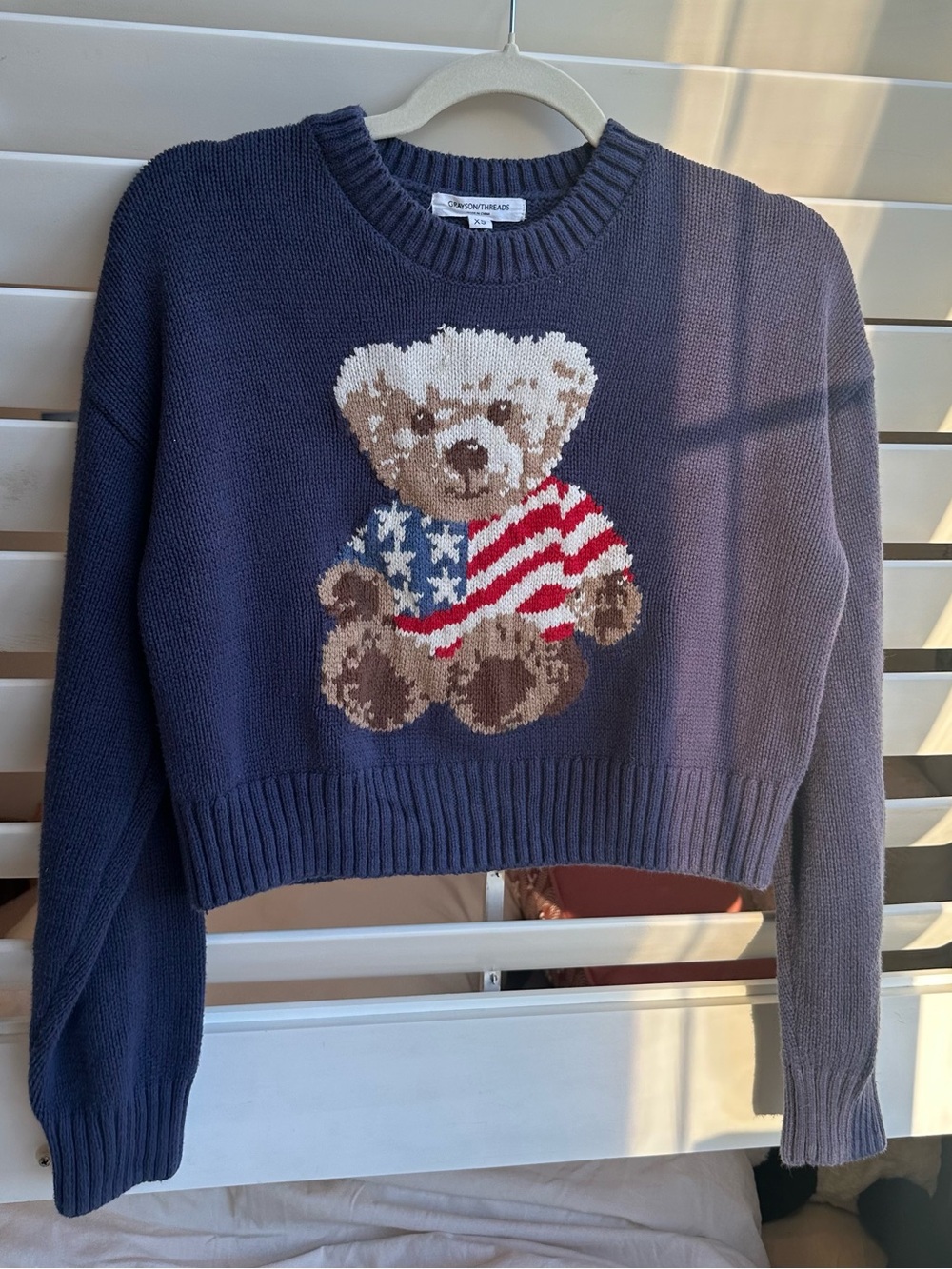 Grayson Threads Navy Crewneck Sweater with Teddy Bear Motif